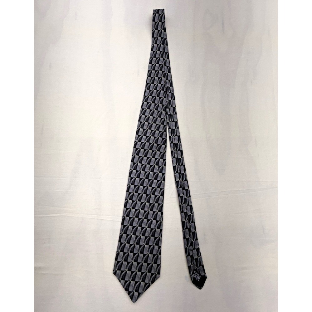 Allyn Saint George Men's Gray Black Geometric Silk Woven Classic Tie One Size